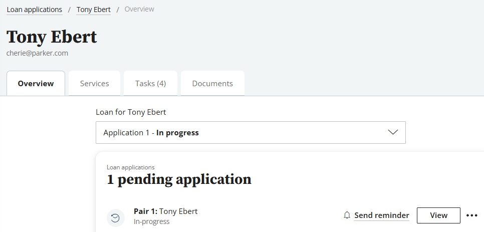 In Progress application that was created at account creation