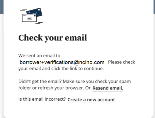 Verification email sent screen