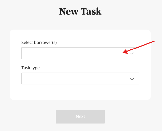 Arrowing pointing to Select borrower(s) drop down